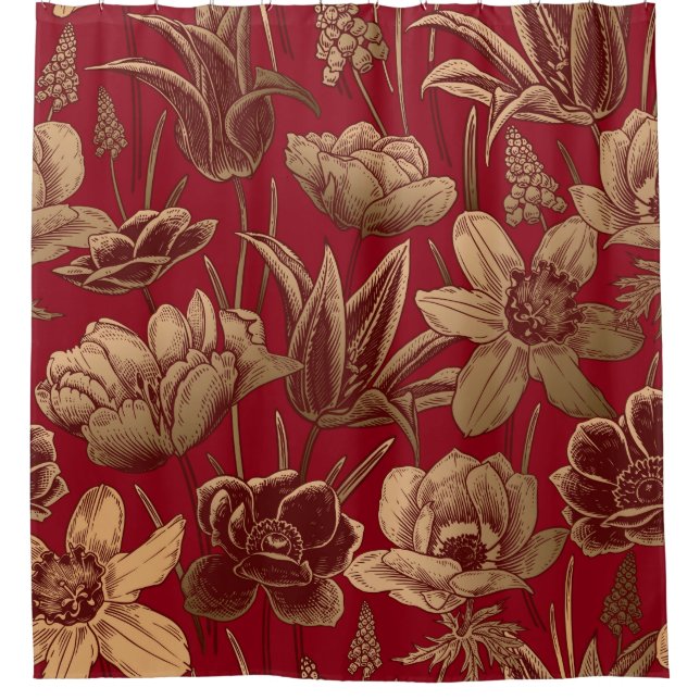 Cortina De Ducha Patrón floral sin fisuras. Fondo de primavera de c (Anverso)