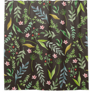 Cortina De Ducha Patrón floral sin foco. Dibujo a mano de acuarela