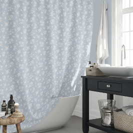 Cortina De Ducha Patrón floral tonto Cottagecore costero azul pálid