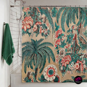 Cortina De Ducha Patrón floral tropical de aves de chintz vintage d
