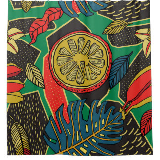 Cortina De Ducha Patrón floral tropical en forma de doodle con frut