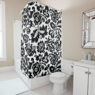 Cortina De Ducha Patrón floral veneciano en negro y blanco de Willi