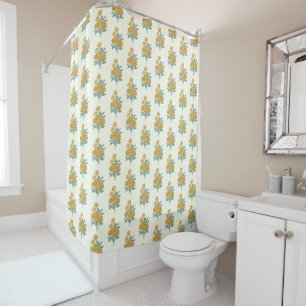 Cortina De Ducha Patrón floral vintage mustard amarillo otoño