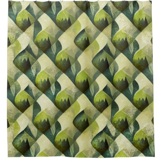 Cortina De Ducha Patrón geométrico Art Déco de oro verde (Anverso)