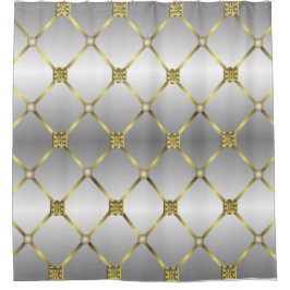 Cortina De Ducha Patrón Geométrico Blanco Y Gris De Oro Cuadros
