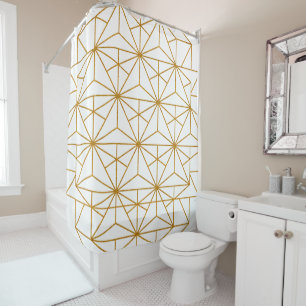 Cortina De Ducha Patrón geométrico de arte deco blanco y dorado