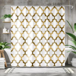 Cortina De Ducha Patrón geométrico de ikat de quatrefoil de oro