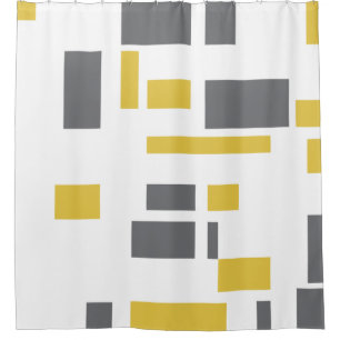 Cortina De Ducha Patrón geométrico gris amarillo moderno, simple y