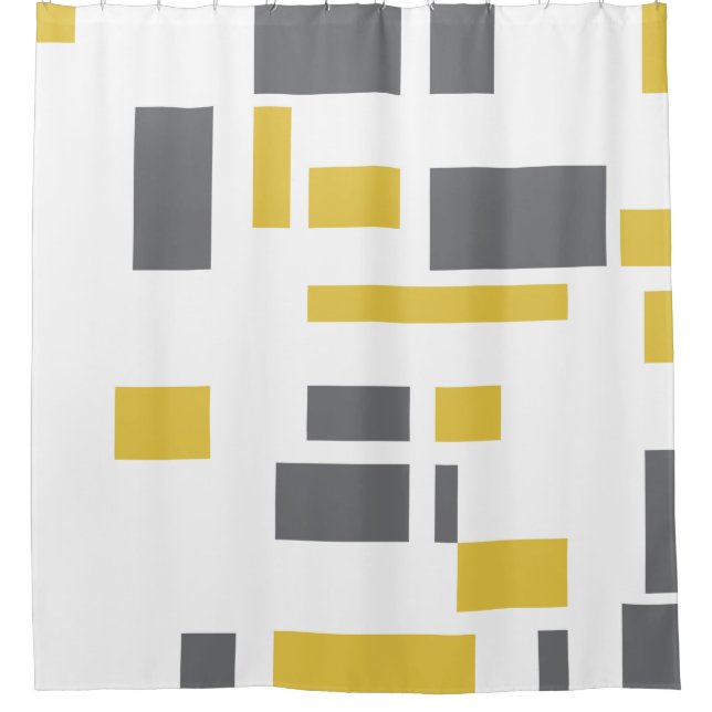 Cortina De Ducha Patrón geométrico gris amarillo moderno, simple y  (Anverso)