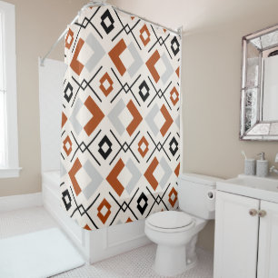 Cortina De Ducha Patrón geométrico gris y beige del naranja quema