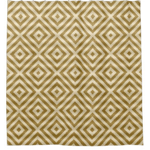 Cortina De Ducha Patrón geométrico moderno blanco y dorado
