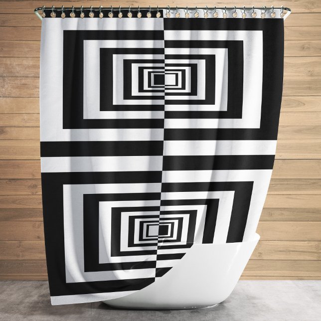 Cortina De Ducha Patrón Geométrico Moderno Blanco Y Negro (Modern Black And White Geometric Pattern Shower Curtain)
