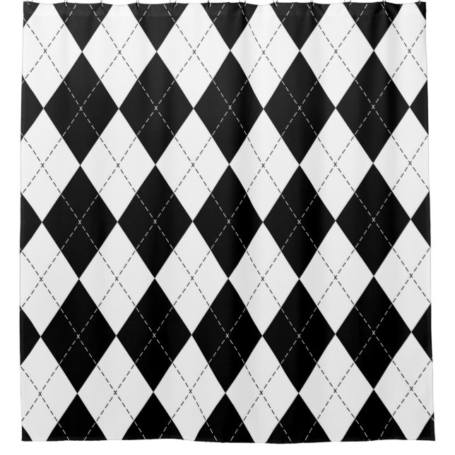 Cortina De Ducha Patrón geométrico negro blanco (Anverso)