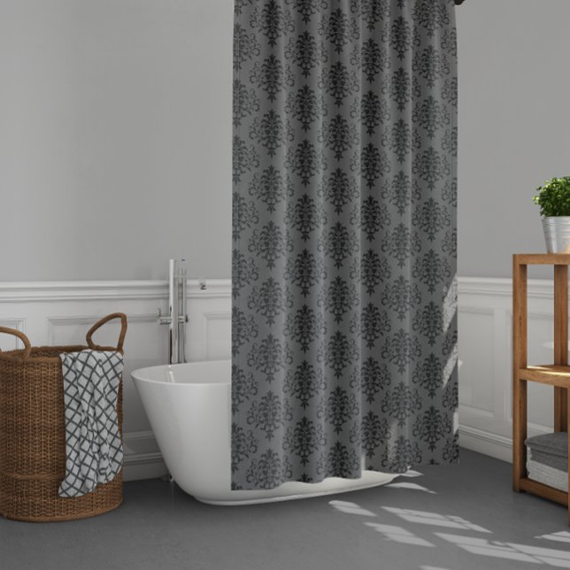 Cortina De Ducha Patrón Gótico Gris Negro Damask (Subido por el creador)