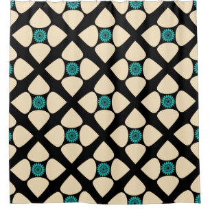 Cortina De Ducha Patrón gráfico de flor de diamante Crema negro V