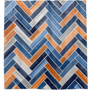 Cortina De Ducha Patrón Herringbone en azul y Naranja de la marina