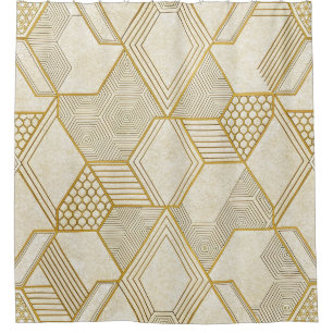 Cortina De Ducha Patrón hexagonal orgánico moderno   Crema y beige 