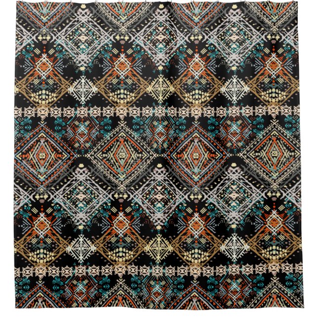 Cortina De Ducha Patrón ininterrumpido del boho étnico. Ornamento é (Anverso)