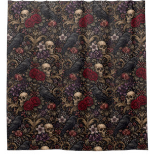 Cortina De Ducha Patrón inspirado en William Morris Calaveras gótic