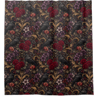 Cortina De Ducha Patrón inspirado en William Morris Cuervos góticos