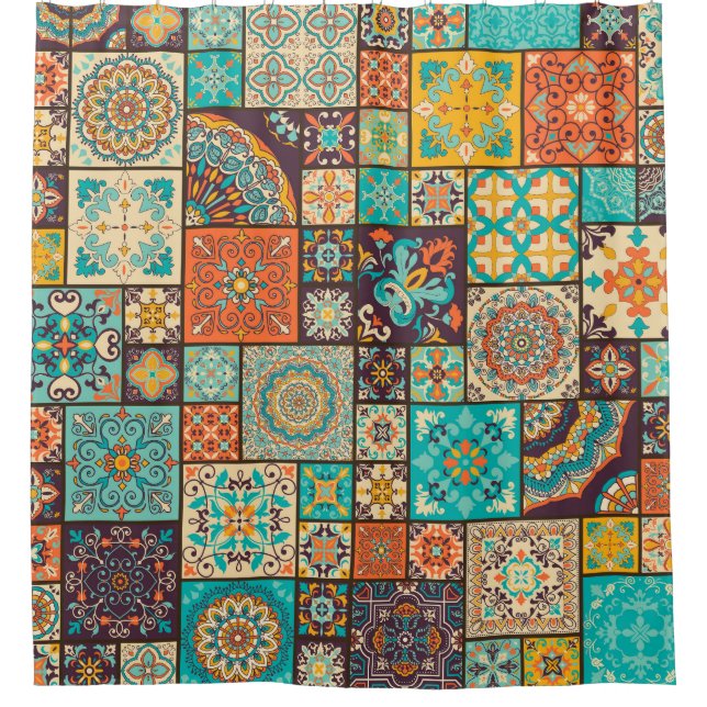 Cortina De Ducha Patrón islámico sin foco, de tejas árabes. (Anverso)