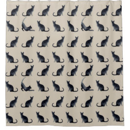 Cortina De Ducha Patrón Kitty negro de color acuático de la dama de