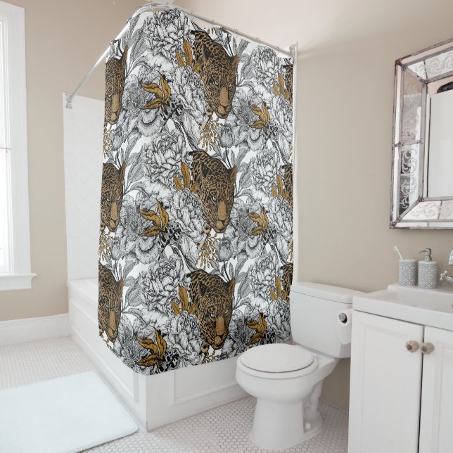 Cortina De Ducha Patrón Leopard & Peonies (In situ)