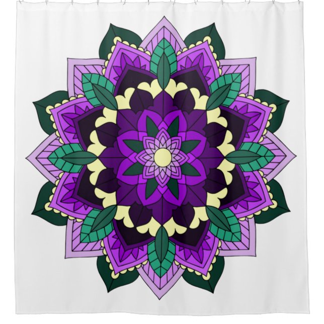Cortina De Ducha Patrón Mandala 02 en morado (Anverso)