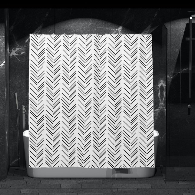 Cortina De Ducha Patrón moderno de cheurón blanco negro (Subido por el creador)