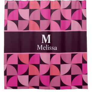 Cortina De Ducha Patrón moderno de mediados de siglo Monograma rosa