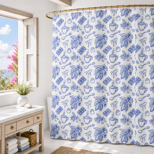 Cortina De Ducha Patrón moderno de toile azul de cacao y chocolate