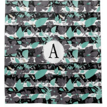 Patrón monogramado de franja floral Verde azulada 