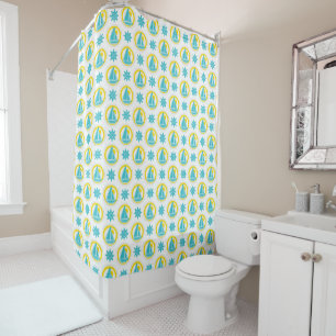 Cortina De Ducha Patrón naumático amarillo y azul