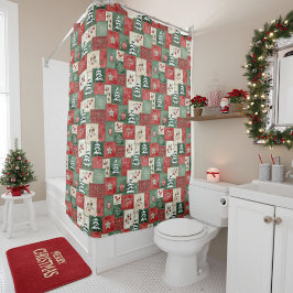 Cortina De Ducha Patrón navideño de patchwork campestre