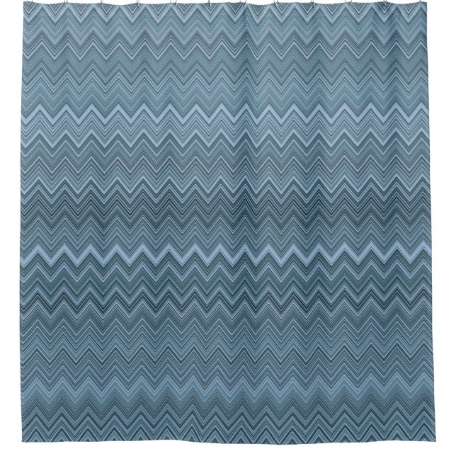 Cortina De Ducha Patrón ondulado de zigzag azul gris (Anverso)