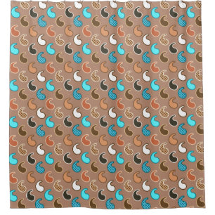 Cortina De Ducha Patrón Paisley moderno, Taupe, Turquesa y Arroz