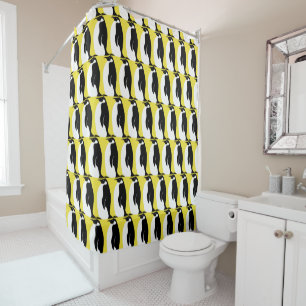 Cortina De Ducha Patrón pingüino blanco negro amarillo