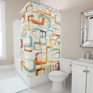 Cortina De Ducha Patrón retro vintage de los años 70 en tonos azul