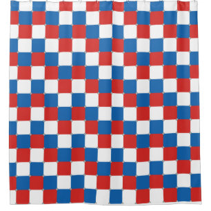 Cortina De Ducha Patrón rojo blanco y azul a cuadros