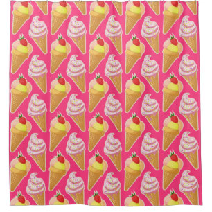 Cortina De Ducha Patrón rosa de Kawaii con helado de fresa