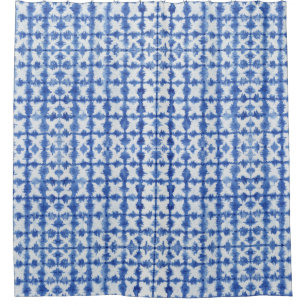 Cortina De Ducha Patrón Shibori Tie Dyed Indigo azul y blanco X