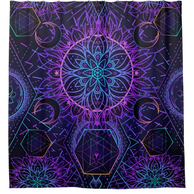 Cortina De Ducha Patrón sin fisuras de geometría sagrada. Símbolos  (Anverso)