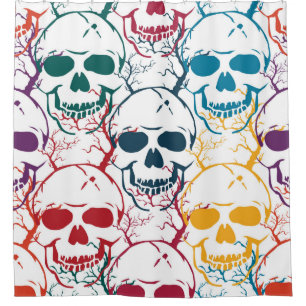 Cortina De Ducha Patrón sin fisuras de Halloween con calaveras. Co