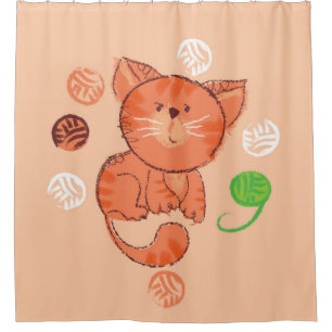Cortina De Ducha Patrón sin fisuras del gato de juguete rojo Kiddy