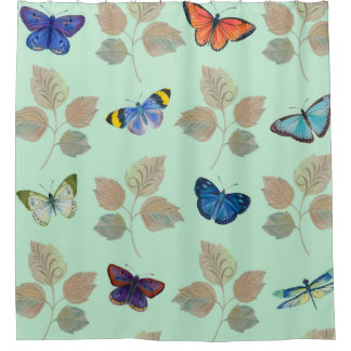 Cortina De Ducha Patrón sin foco con mariposas y ramas brillantes