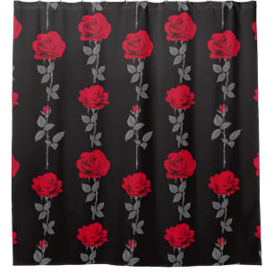 Cortina De Ducha Patrón sin foco de flores rojas rojas vintage abst