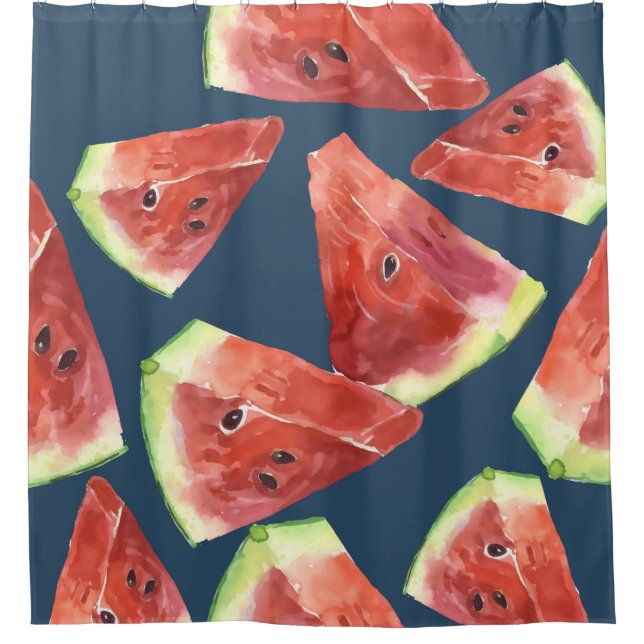 Cortina De Ducha Patrón sin foco. Trozos de sandía acuática. (Anverso)