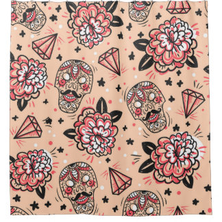 Cortina De Ducha Patrón sin inconvenientes con rosas de cosecha, di