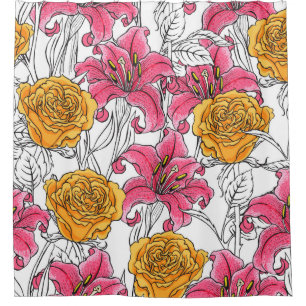 Cortina De Ducha Patrón sin problemas con rosas y mentiras. Dibujo