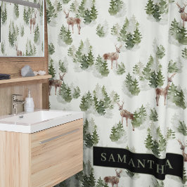 Cortina De Ducha Patrón sin problemas del bosque acuático